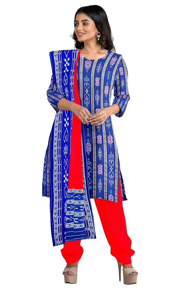 Multicolor_Pure_Cotton_Sambalpuri_Handloom_Dress_Material_With_Dupatta_Bottom_Wear_3_Piece_Set