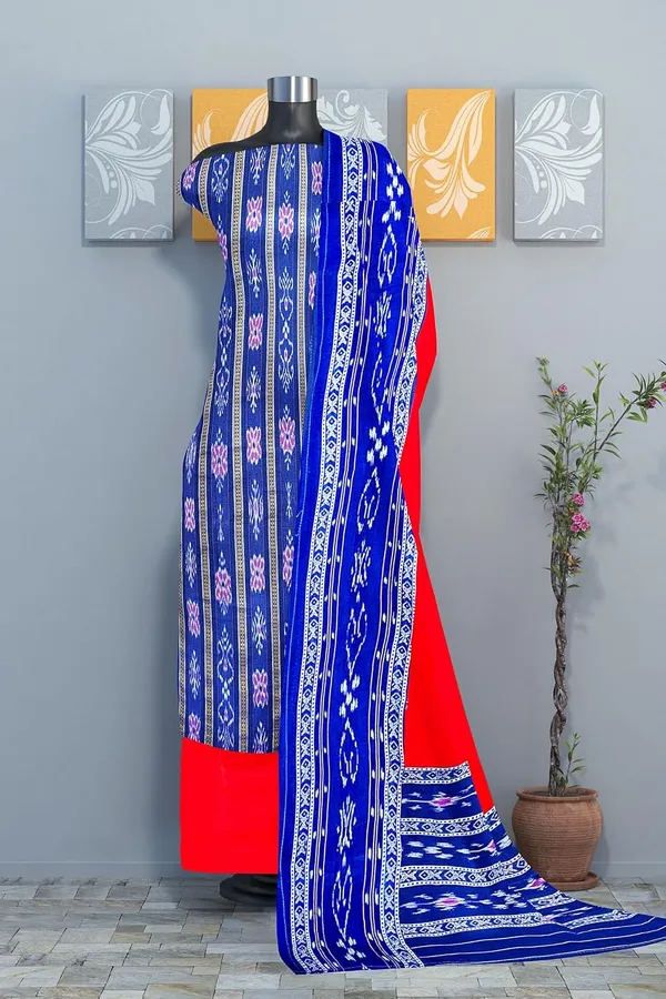Multicolor_Pure_Cotton_Sambalpuri_Handloom_Dress_Material_With_Dupatta_Bottom_Wear_3_Piece_Set