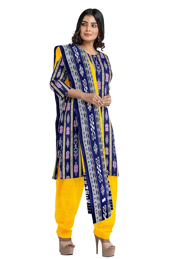 Multicolor_Pure_Cotton_Sambalpuri_Handloom_Dress_Material_With_Dupatta_Bottom_Wear_3_Piece_Set