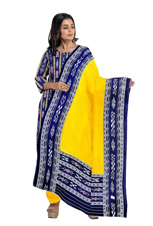 Multicolor_Pure_Cotton_Sambalpuri_Handloom_Dress_Material_With_Dupatta_Bottom_Wear_3_Piece_Set