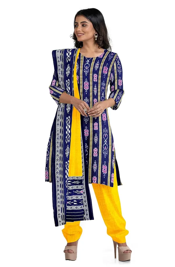 Multicolor_Pure_Cotton_Sambalpuri_Handloom_Dress_Material_With_Dupatta_Bottom_Wear_3_Piece_Set