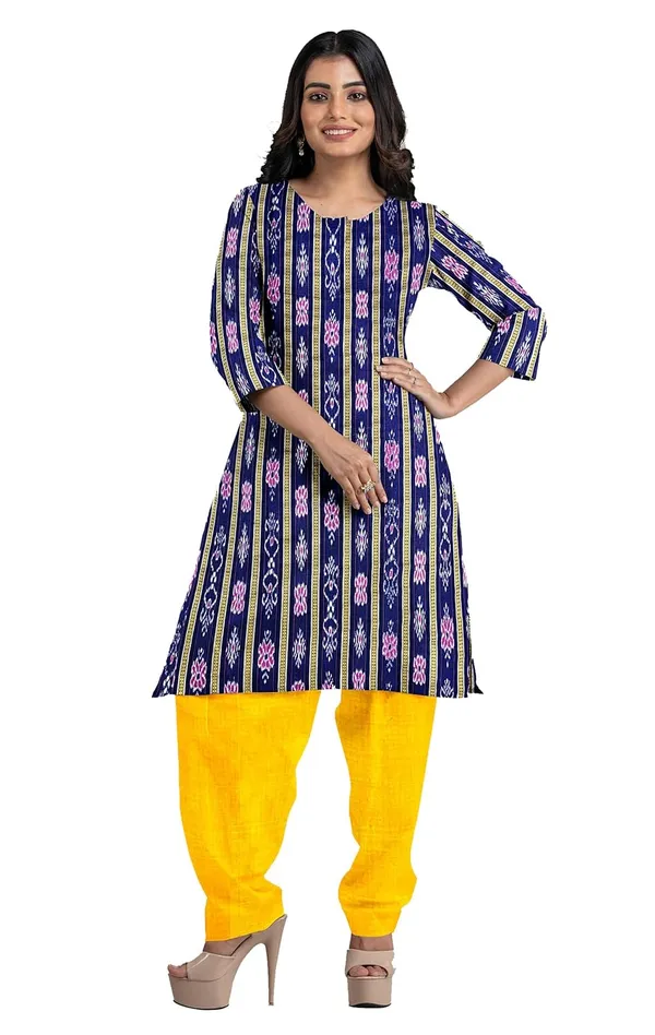 Multicolor_Pure_Cotton_Sambalpuri_Handloom_Dress_Material_With_Dupatta_Bottom_Wear_3_Piece_Set