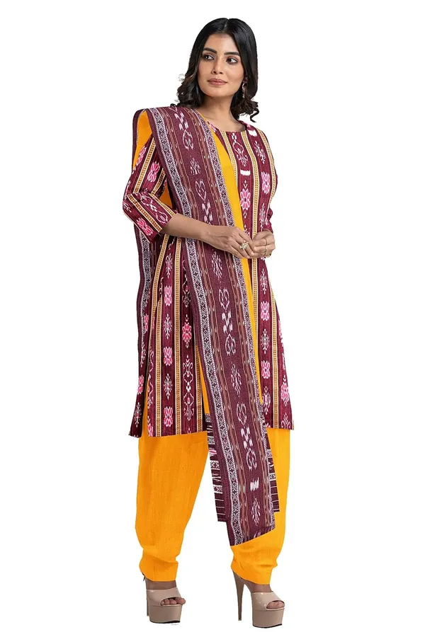 Multicolor_Pure_Cotton_Sambalpuri_Handloom_Dress_Material_With_Dupatta_Bottom_Wear_3_Piece_Set