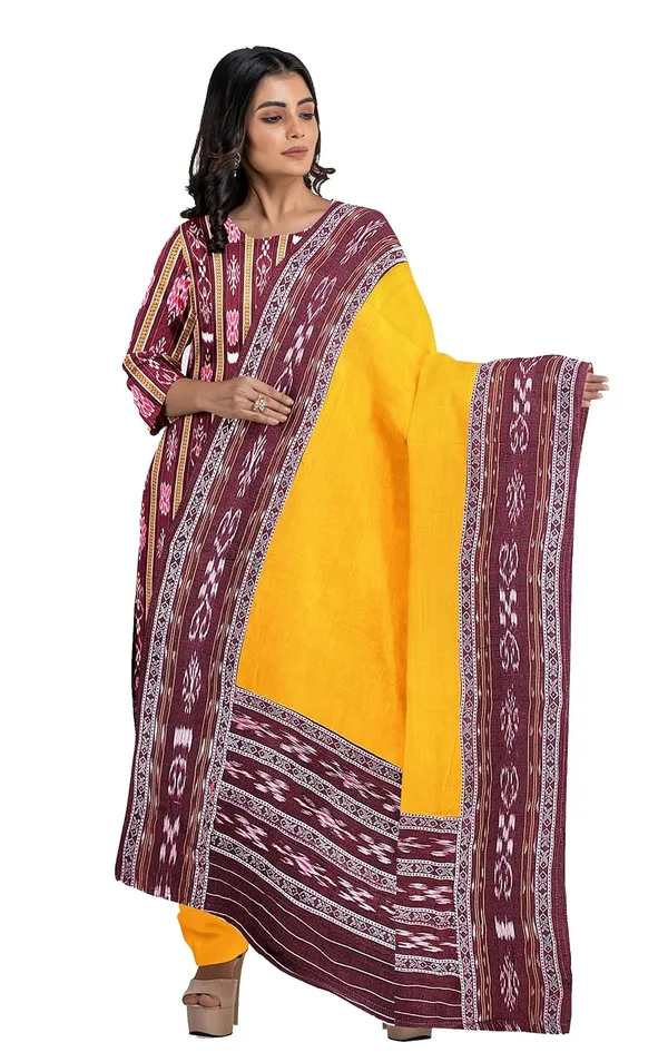 Multicolor_Pure_Cotton_Sambalpuri_Handloom_Dress_Material_With_Dupatta_Bottom_Wear_3_Piece_Set