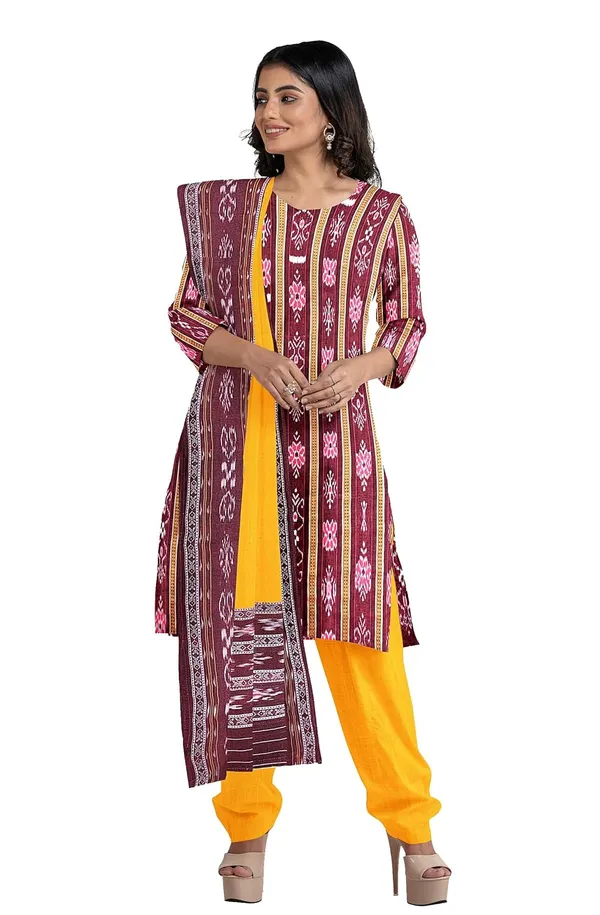 Multicolor_Pure_Cotton_Sambalpuri_Handloom_Dress_Material_With_Dupatta_Bottom_Wear_3_Piece_Set