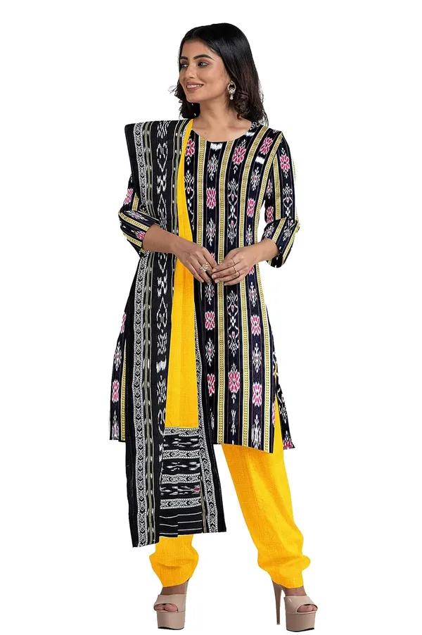 Multicolor_Pure_Cotton_Sambalpuri_Handloom_Dress_Material_With_Dupatta_Bottom_Wear_3_Piece_Set