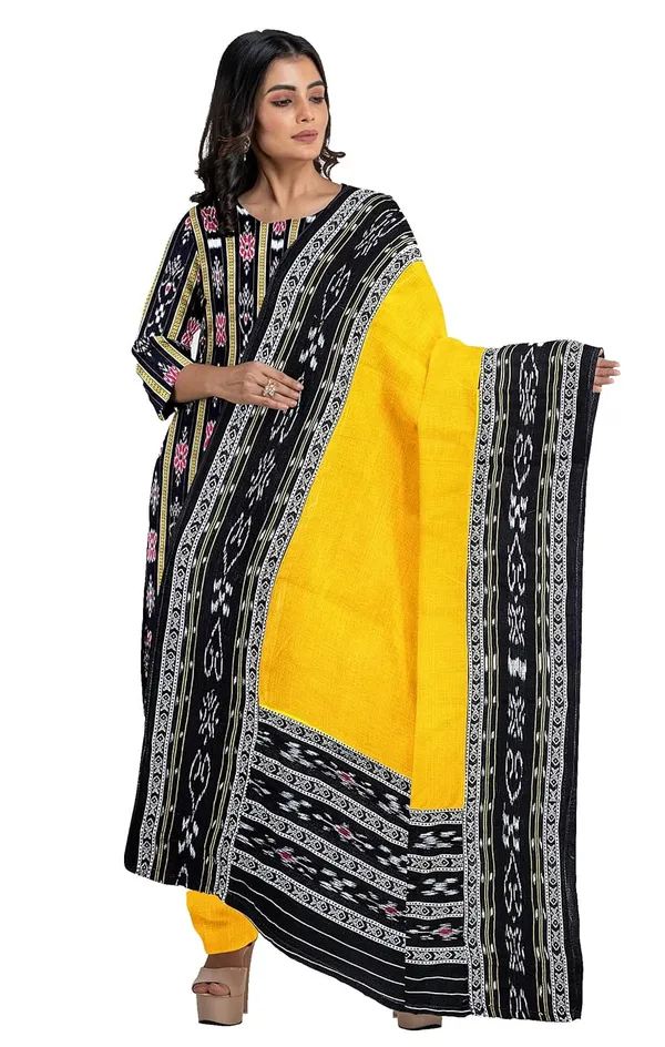 Multicolor_Pure_Cotton_Sambalpuri_Handloom_Dress_Material_With_Dupatta_Bottom_Wear_3_Piece_Set