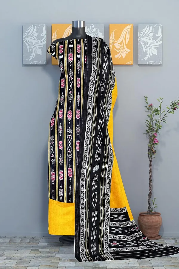 Multicolor_Pure_Cotton_Sambalpuri_Handloom_Dress_Material_With_Dupatta_Bottom_Wear_3_Piece_Set