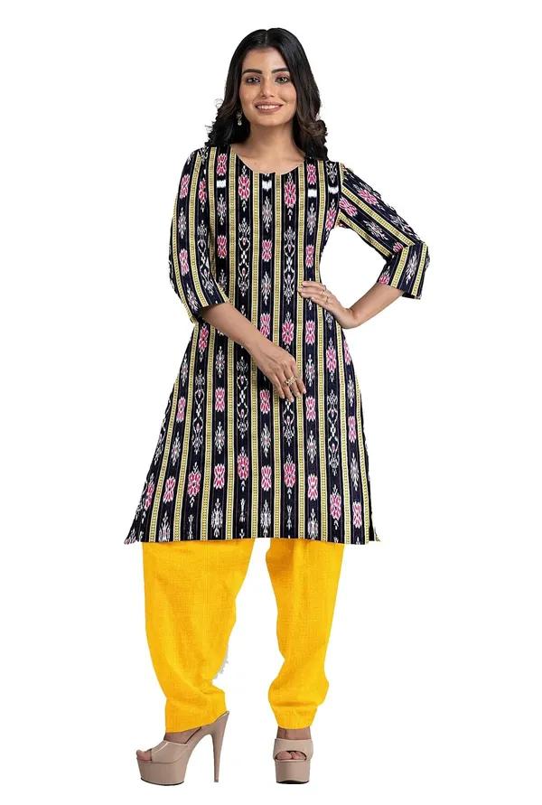 Multicolor_Pure_Cotton_Sambalpuri_Handloom_Dress_Material_With_Dupatta_Bottom_Wear_3_Piece_Set