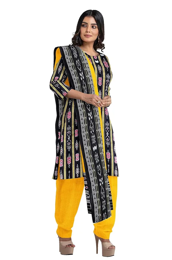 Multicolor_Pure_Cotton_Sambalpuri_Handloom_Dress_Material_With_Dupatta_Bottom_Wear_3_Piece_Set