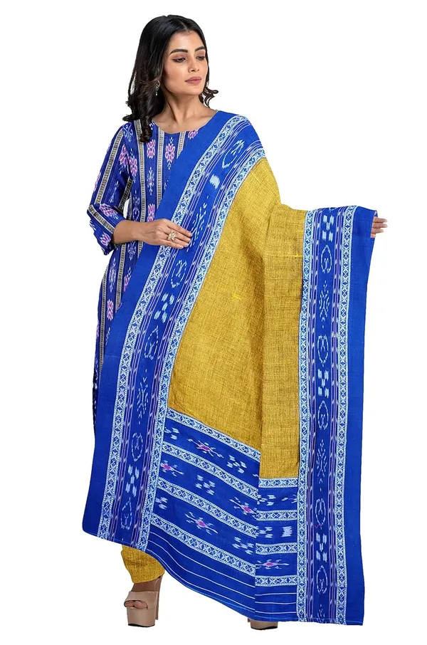 Multicolor_Pure_Cotton_Sambalpuri_Handloom_Dress_Material_With_Dupatta_Bottom_Wear_3_Piece_Set