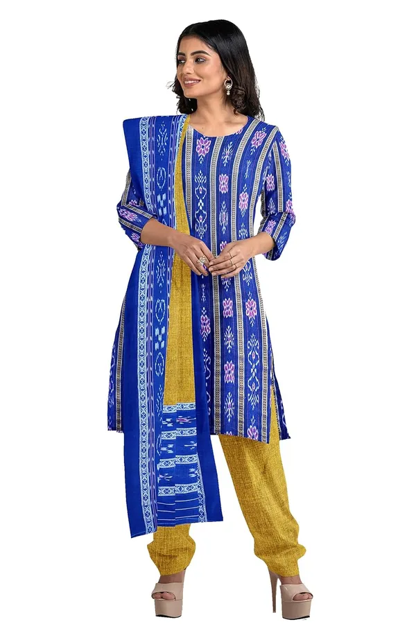 Multicolor_Pure_Cotton_Sambalpuri_Handloom_Dress_Material_With_Dupatta_Bottom_Wear_3_Piece_Set
