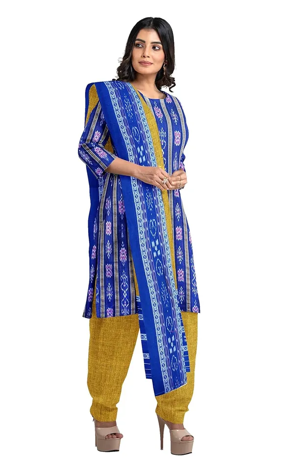 Multicolor_Pure_Cotton_Sambalpuri_Handloom_Dress_Material_With_Dupatta_Bottom_Wear_3_Piece_Set