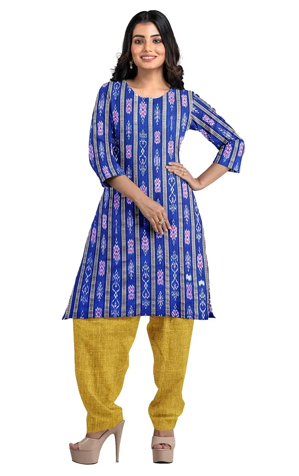 Multicolor_Pure_Cotton_Sambalpuri_Handloom_Dress_Material_With_Dupatta_Bottom_Wear_3_Piece_Set