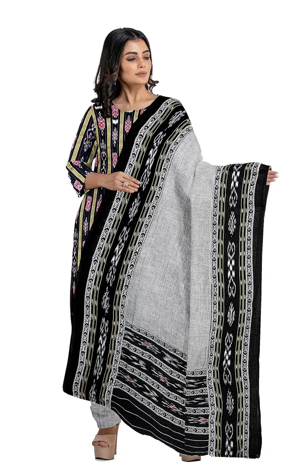 Multicolor_Pure_Cotton_Sambalpuri_Handloom_Dress_Material_With_Dupatta_Bottom_Wear_3_Piece_Set