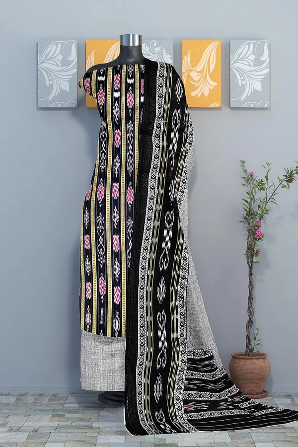 Multicolor_Pure_Cotton_Sambalpuri_Handloom_Dress_Material_With_Dupatta_Bottom_Wear_3_Piece_Set