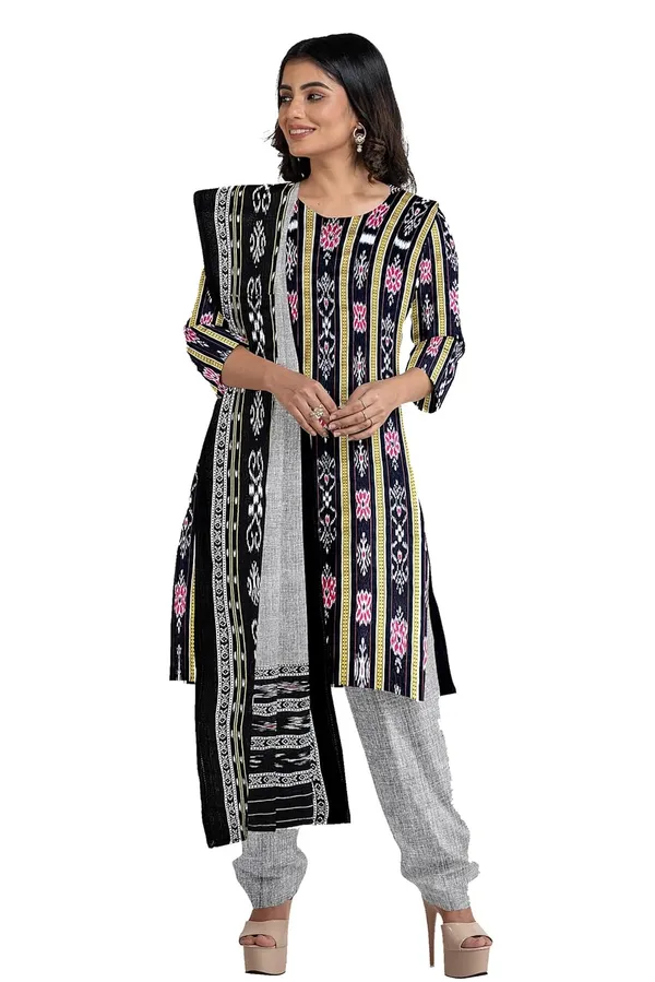 Multicolor_Pure_Cotton_Sambalpuri_Handloom_Dress_Material_With_Dupatta_Bottom_Wear_3_Piece_Set
