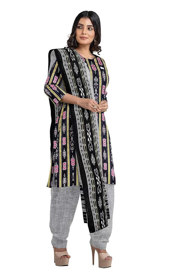 Multicolor_Pure_Cotton_Sambalpuri_Handloom_Dress_Material_With_Dupatta_Bottom_Wear_3_Piece_Set