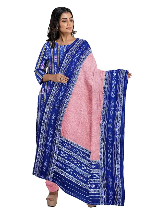 Multicolor_Pure_Cotton_Sambalpuri_Handloom_Dress_Material_With_Dupatta_Bottom_Wear_3_Piece_Set