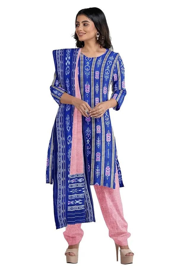 Multicolor_Pure_Cotton_Sambalpuri_Handloom_Dress_Material_With_Dupatta_Bottom_Wear_3_Piece_Set