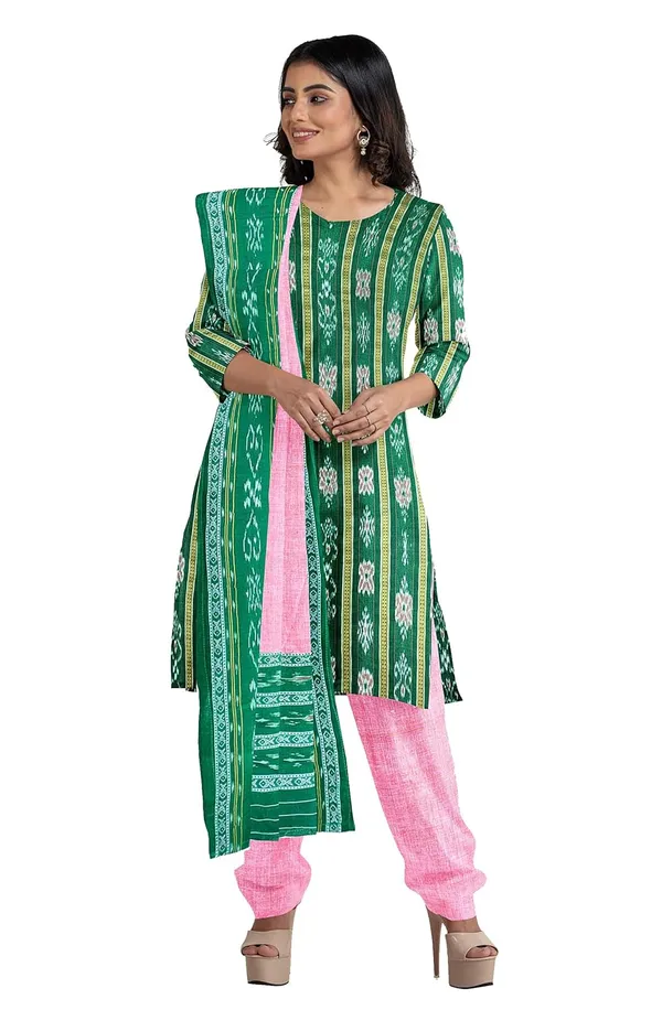 Multicolor_Pure_Cotton_Sambalpuri_Handloom_Dress_Material_With_Dupatta_Bottom_Wear_3_Piece_Set