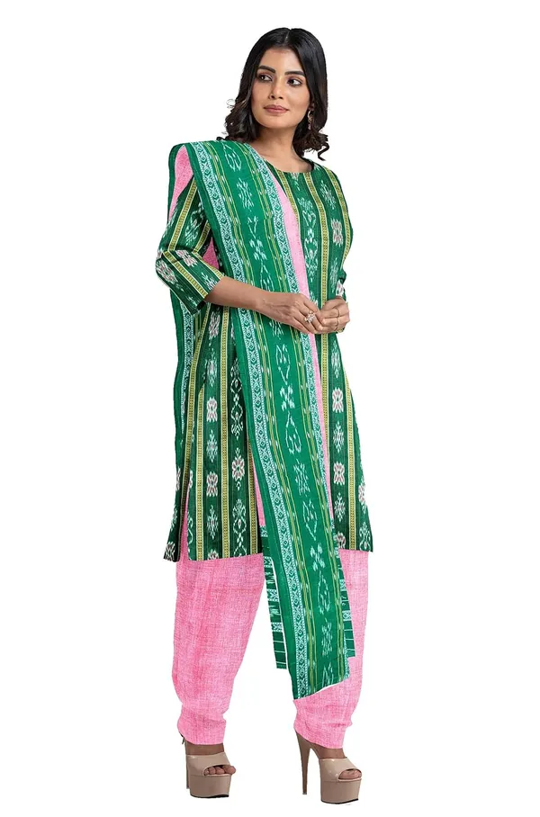 Multicolor_Pure_Cotton_Sambalpuri_Handloom_Dress_Material_With_Dupatta_Bottom_Wear_3_Piece_Set