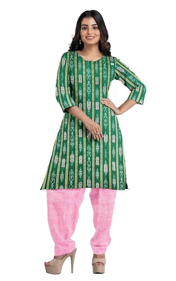 Multicolor_Pure_Cotton_Sambalpuri_Handloom_Dress_Material_With_Dupatta_Bottom_Wear_3_Piece_Set
