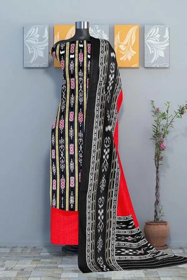 Multicolor_Pure_Cotton_Sambalpuri_Handloom_Dress_Material_With_Dupatta_Bottom_Wear_3_Piece_Set