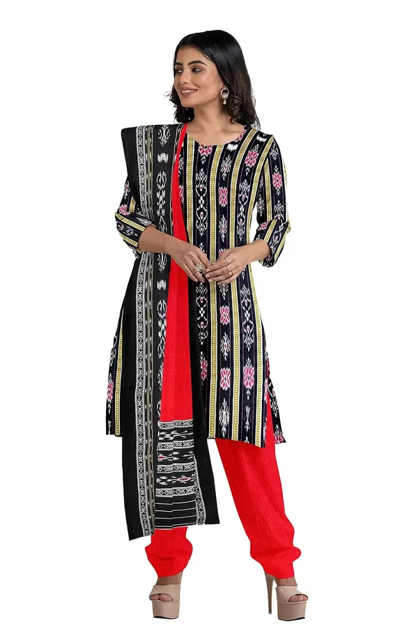 Multicolor_Pure_Cotton_Sambalpuri_Handloom_Dress_Material_With_Dupatta_Bottom_Wear_3_Piece_Set