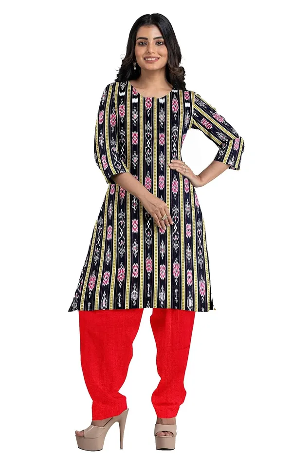 Multicolor_Pure_Cotton_Sambalpuri_Handloom_Dress_Material_With_Dupatta_Bottom_Wear_3_Piece_Set