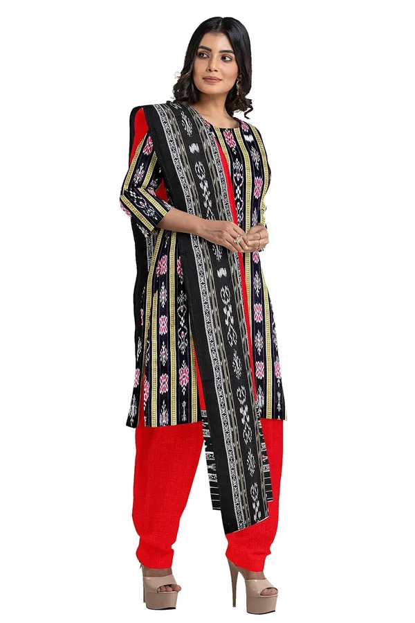 Multicolor_Pure_Cotton_Sambalpuri_Handloom_Dress_Material_With_Dupatta_Bottom_Wear_3_Piece_Set