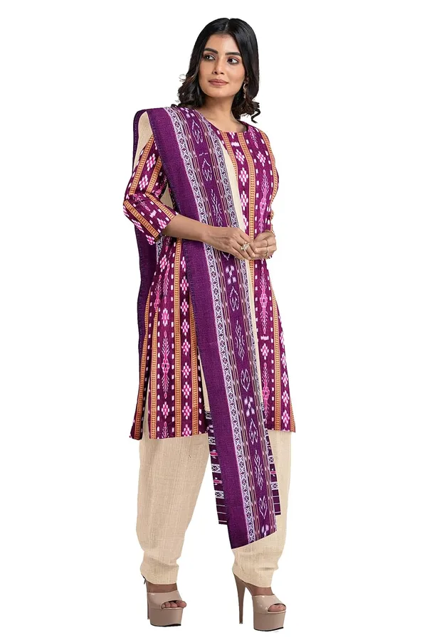 Multicolor_Pure_Cotton_Sambalpuri_Handloom_Dress_Material_With_Dupatta_Bottom_Wear_3_Piece_Set