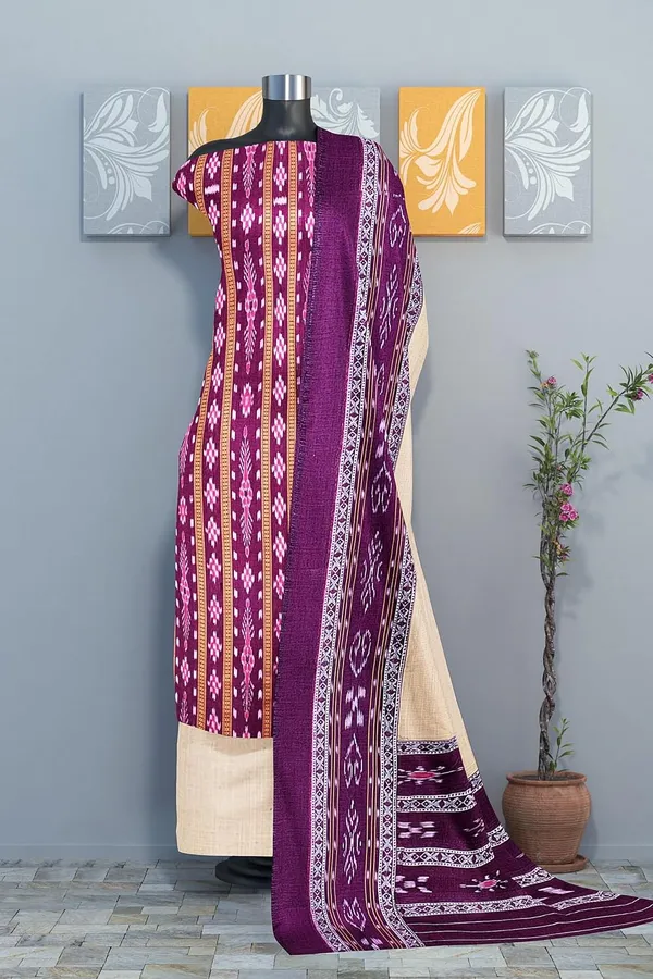 Multicolor_Pure_Cotton_Sambalpuri_Handloom_Dress_Material_With_Dupatta_Bottom_Wear_3_Piece_Set