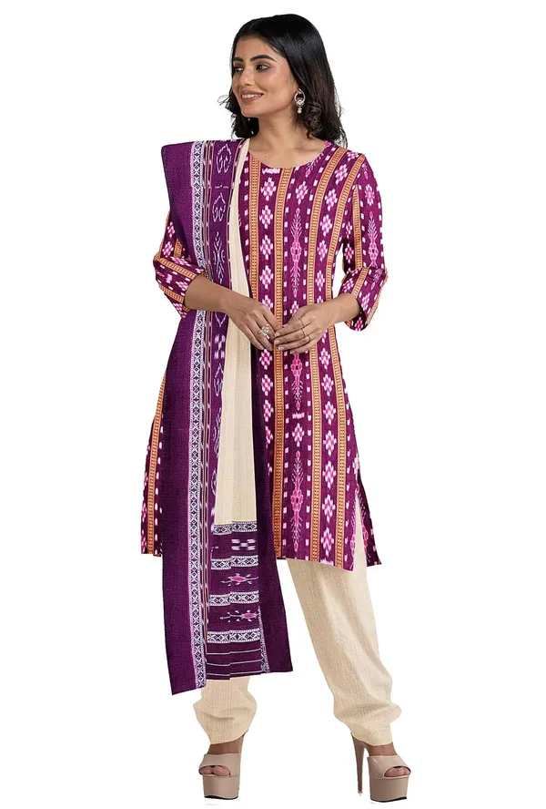 Multicolor_Pure_Cotton_Sambalpuri_Handloom_Dress_Material_With_Dupatta_Bottom_Wear_3_Piece_Set