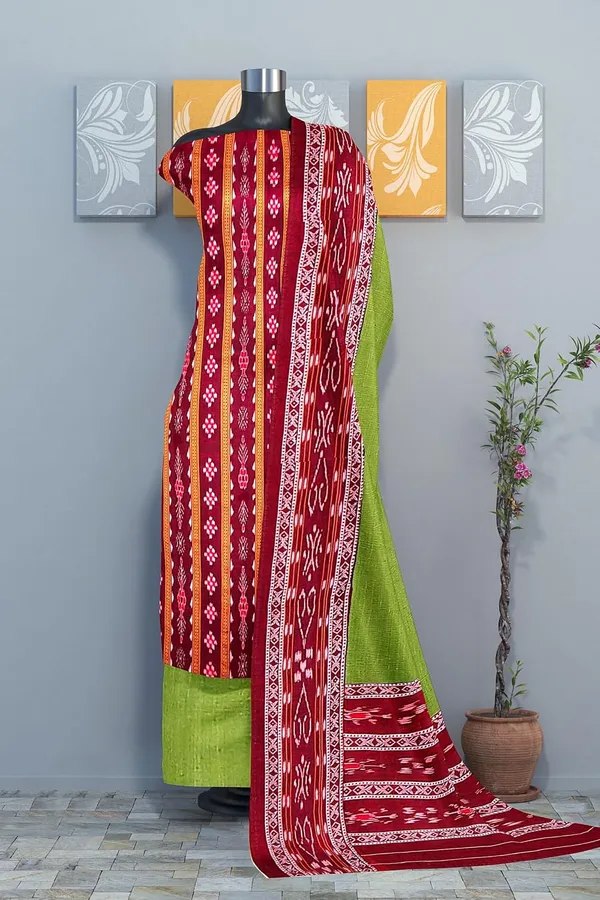 Multicolor_Pure_Cotton_Sambalpuri_Handloom_Dress_Material_With_Dupatta_Bottom_Wear_3_Piece_Set