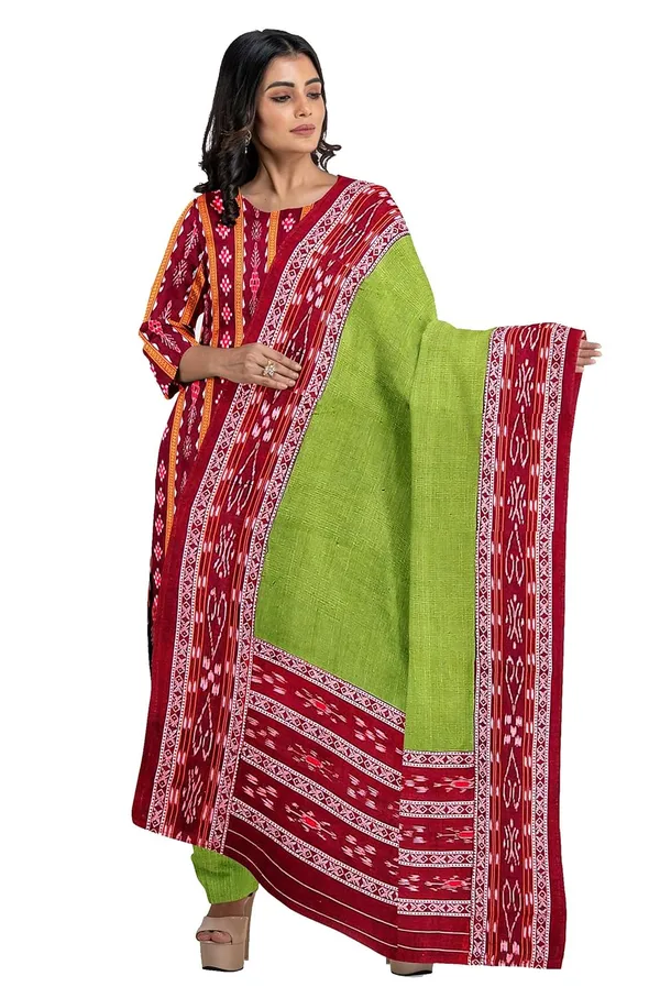 Multicolor_Pure_Cotton_Sambalpuri_Handloom_Dress_Material_With_Dupatta_Bottom_Wear_3_Piece_Set