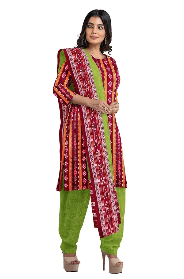 Multicolor_Pure_Cotton_Sambalpuri_Handloom_Dress_Material_With_Dupatta_Bottom_Wear_3_Piece_Set