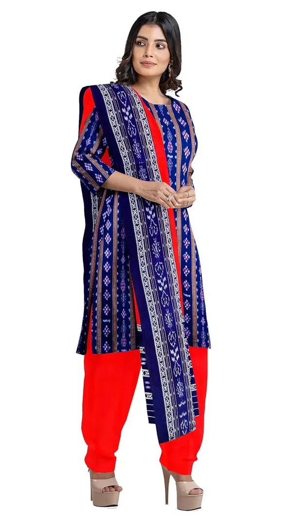 Multicolor_Pure_Cotton_Sambalpuri_Handloom_Dress_Material_With_Dupatta_Bottom_Wear_3_Piece_Set