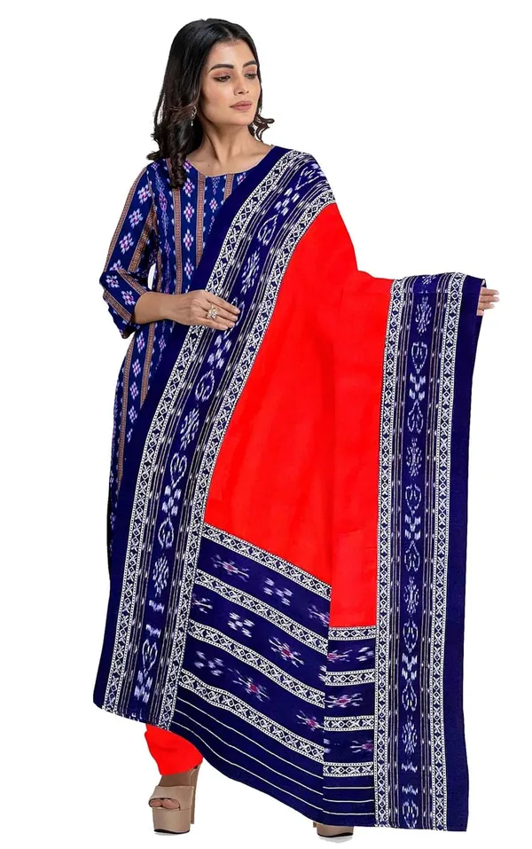 Multicolor_Pure_Cotton_Sambalpuri_Handloom_Dress_Material_With_Dupatta_Bottom_Wear_3_Piece_Set