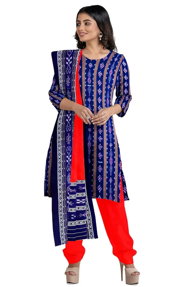 Multicolor_Pure_Cotton_Sambalpuri_Handloom_Dress_Material_With_Dupatta_Bottom_Wear_3_Piece_Set