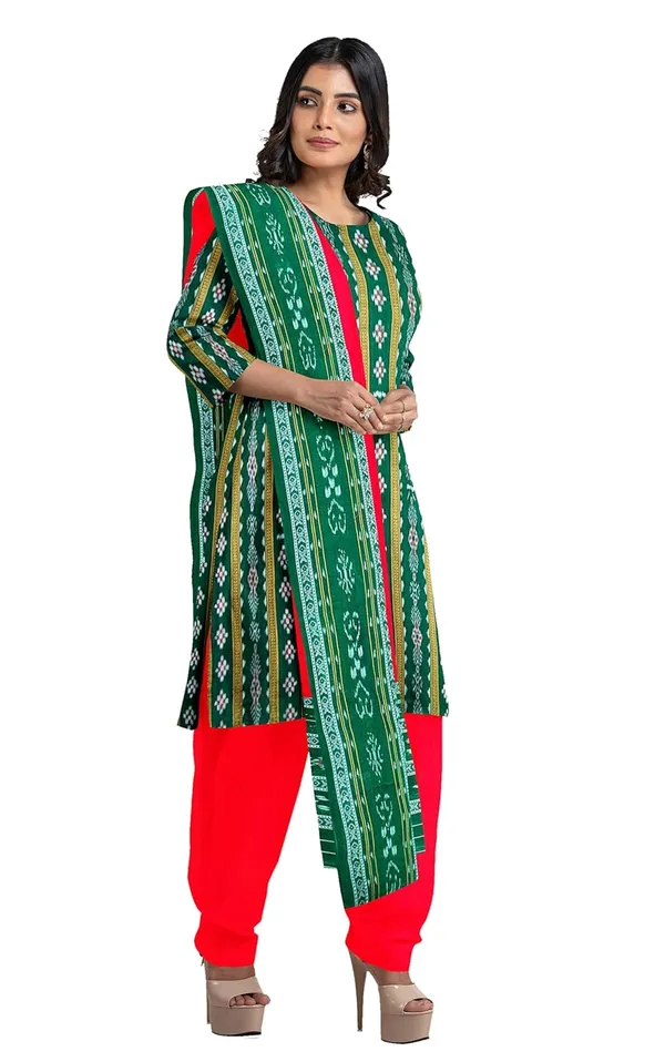 Multicolor_Pure_Cotton_Sambalpuri_Handloom_Dress_Material_With_Dupatta_Bottom_Wear_3_Piece_Set