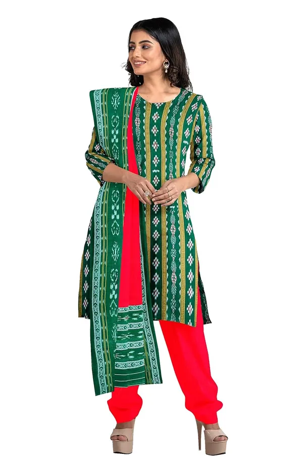 Multicolor_Pure_Cotton_Sambalpuri_Handloom_Dress_Material_With_Dupatta_Bottom_Wear_3_Piece_Set