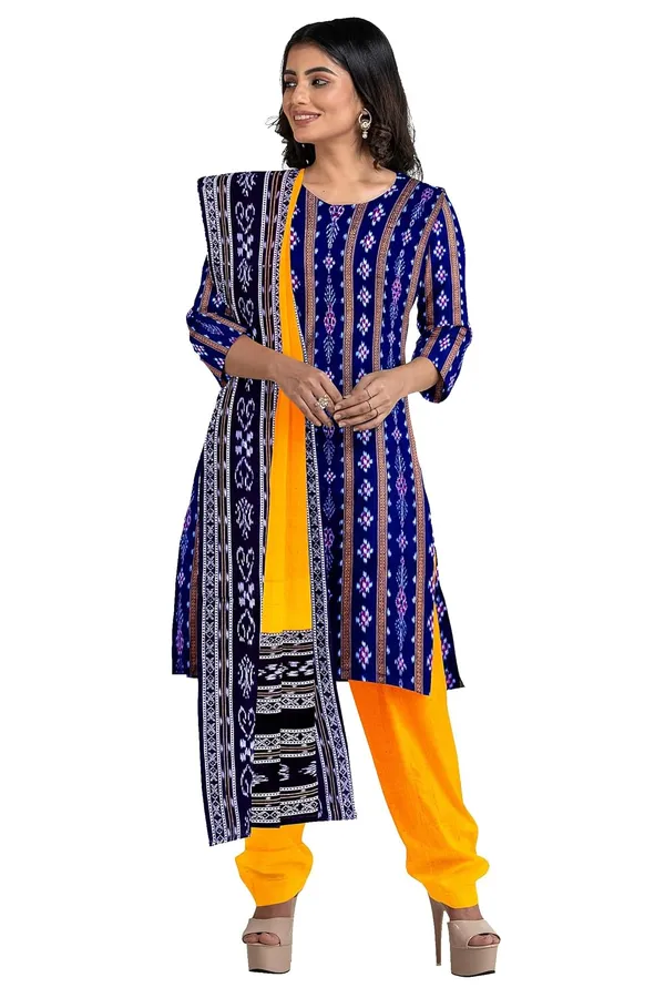 Multicolor_Pure_Cotton_Sambalpuri_Handloom_Dress_Material_With_Dupatta_Bottom_Wear_3_Piece_Set