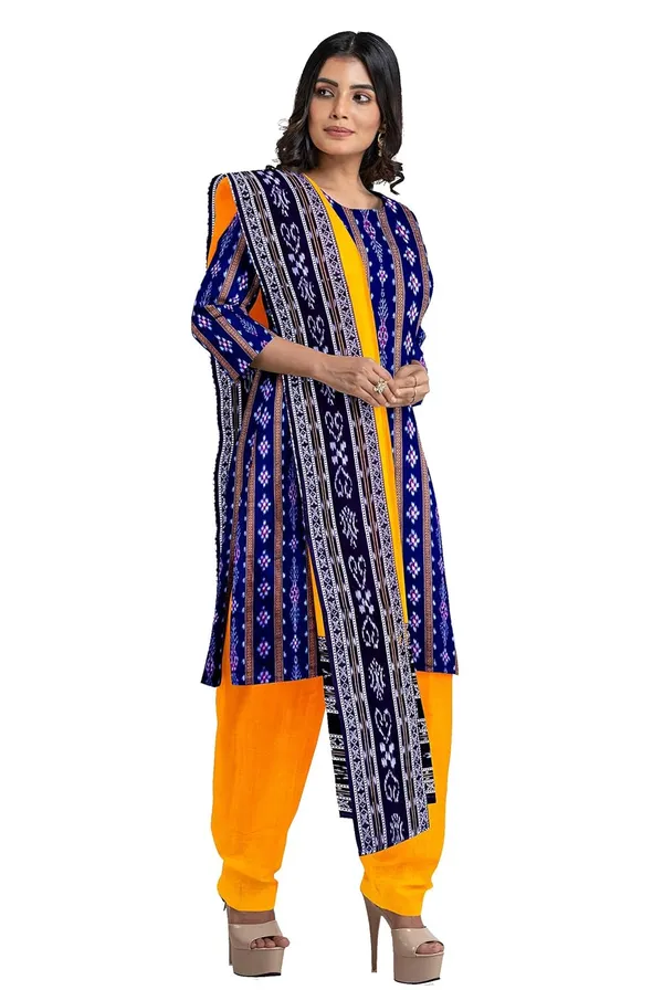 Multicolor_Pure_Cotton_Sambalpuri_Handloom_Dress_Material_With_Dupatta_Bottom_Wear_3_Piece_Set