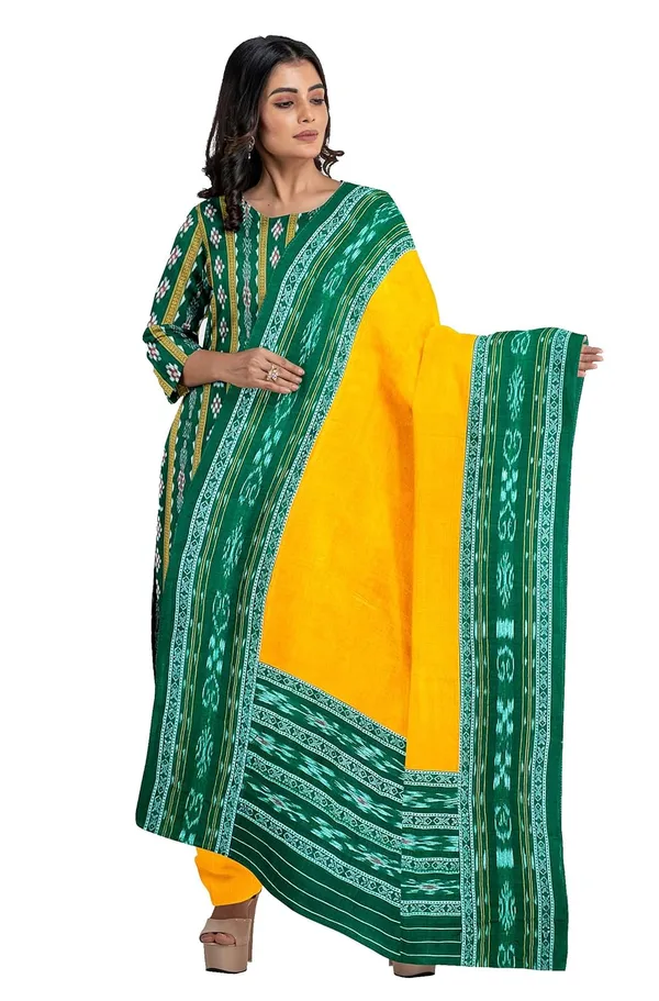 Multicolor_Pure_Cotton_Sambalpuri_Handloom_Dress_Material_With_Dupatta_Bottom_Wear_3_Piece_Set