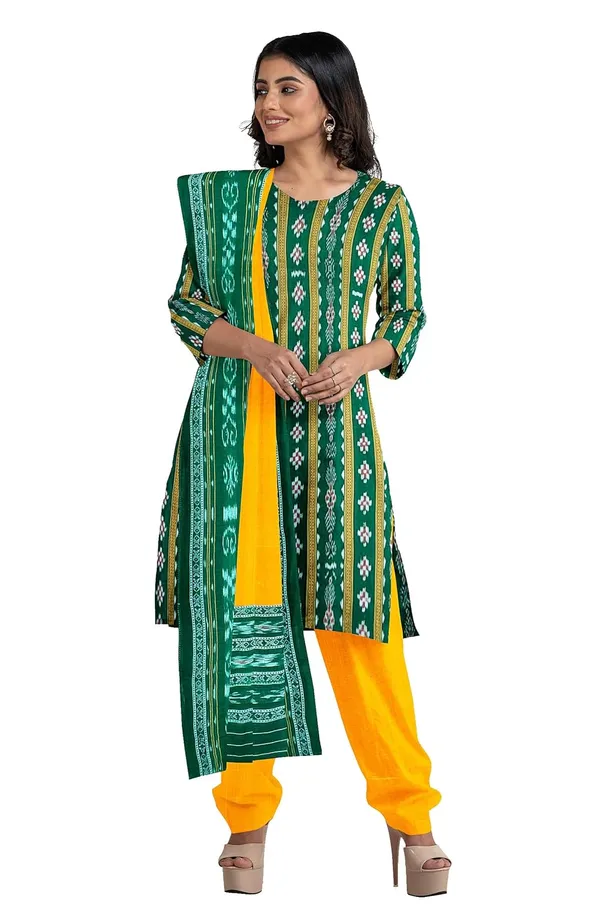 Multicolor_Pure_Cotton_Sambalpuri_Handloom_Dress_Material_With_Dupatta_Bottom_Wear_3_Piece_Set