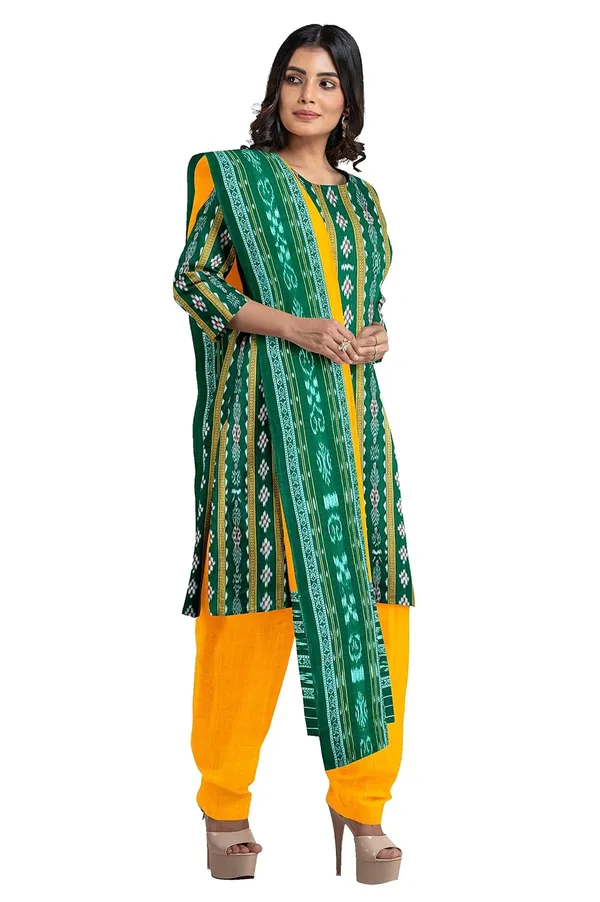 Multicolor_Pure_Cotton_Sambalpuri_Handloom_Dress_Material_With_Dupatta_Bottom_Wear_3_Piece_Set