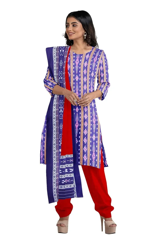 Multicolor_Pure_Cotton_Sambalpuri_Handloom_Dress_Material_With_Dupatta_Bottom_Wear_3_Piece_Set