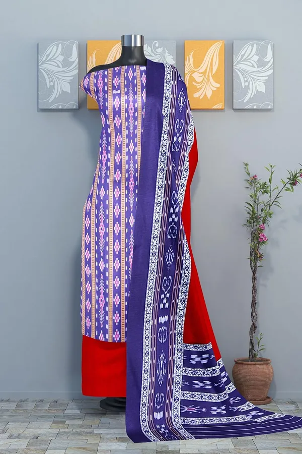 Multicolor_Pure_Cotton_Sambalpuri_Handloom_Dress_Material_With_Dupatta_Bottom_Wear_3_Piece_Set