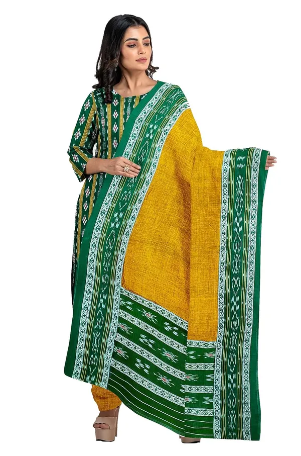 Multicolor_Pure_Cotton_Sambalpuri_Handloom_Dress_Material_With_Dupatta_Bottom_Wear_3_Piece_Set